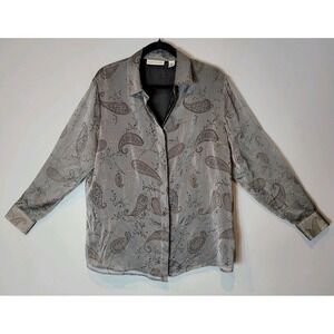 Vtg Valerie Stevens Women Paisley Button Down Top Sz 16W Boho Grunge Flowy Poet